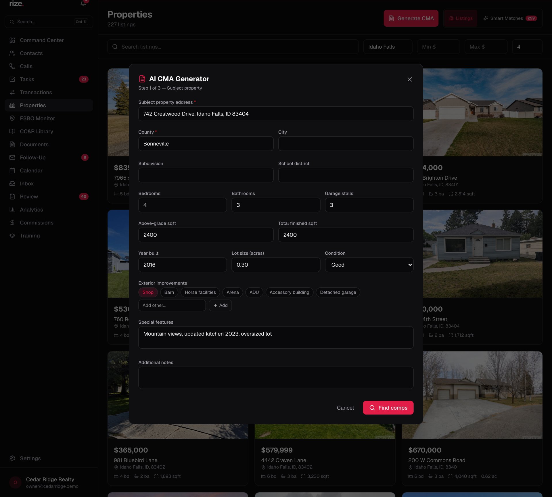 AI CMA — subject property