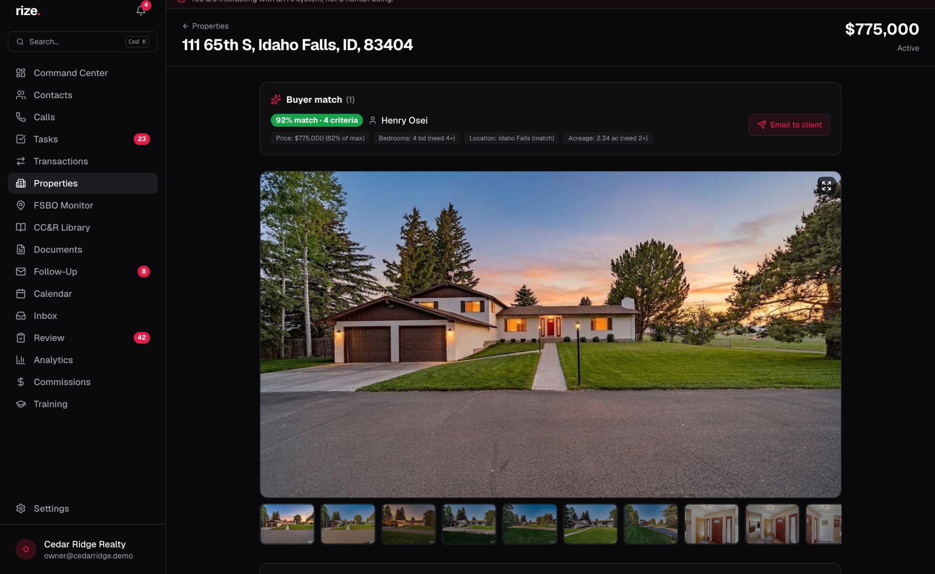 Property detail with buyer match scoring