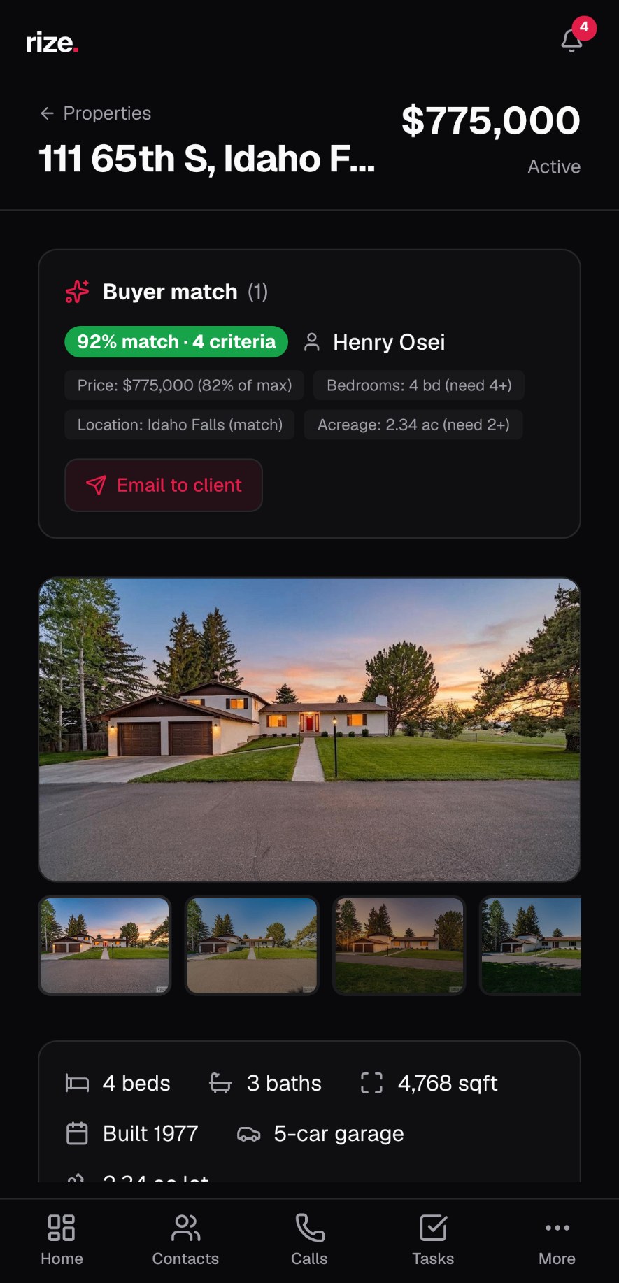 Property detail with buyer match on mobile
