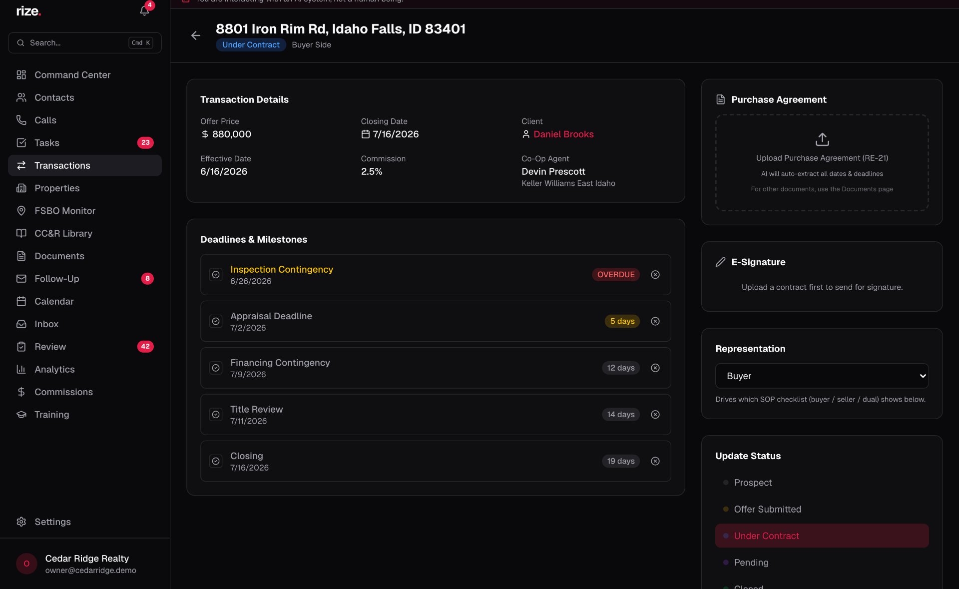 Transaction timeline with milestones