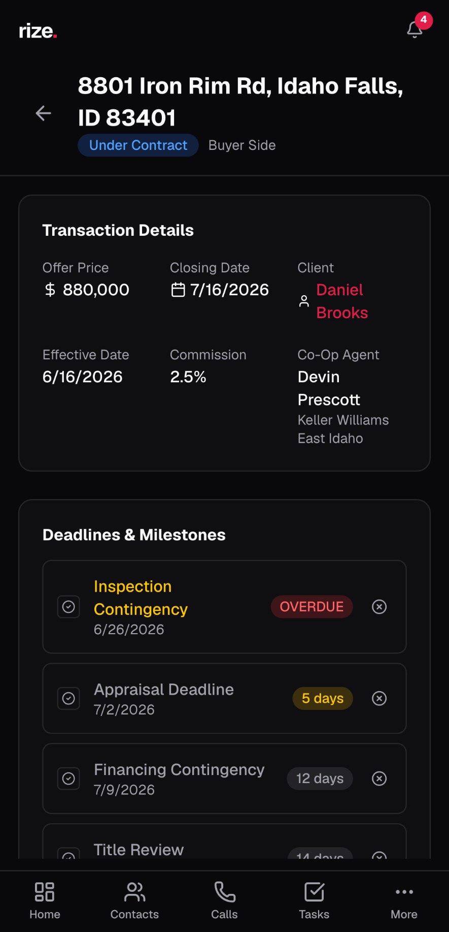 Transaction timeline on mobile